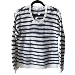 NWT Madewell Black White Striped Long Sleeve Knit Sweater Top S